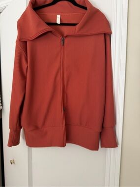Zella Ribbed Zip-Up Jacket in Terracotta